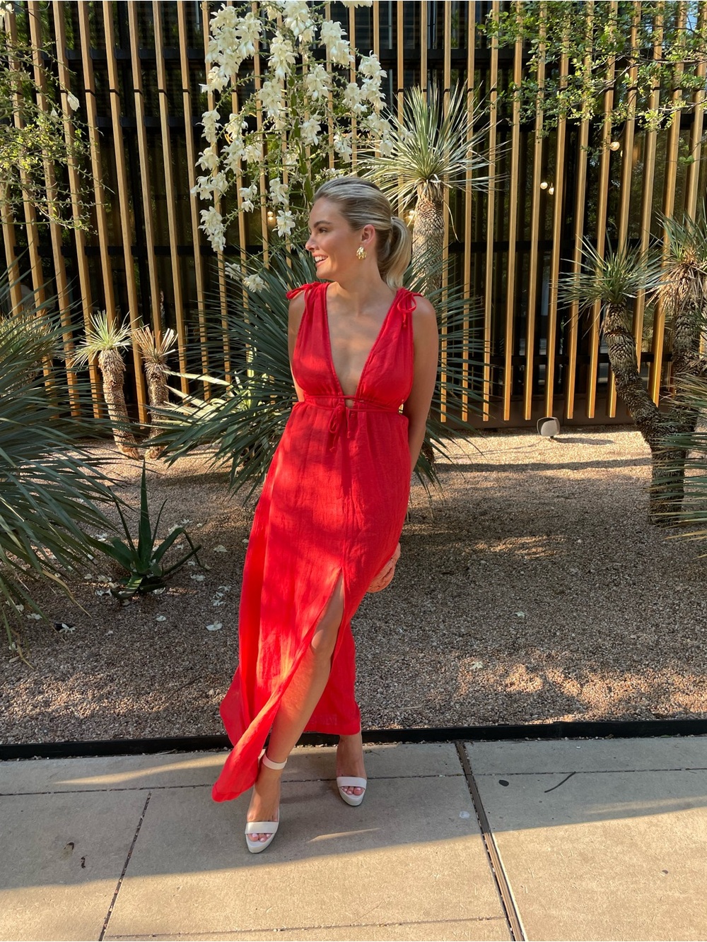 Monday Swimwear Red V-Neck Maxi with Side Slit